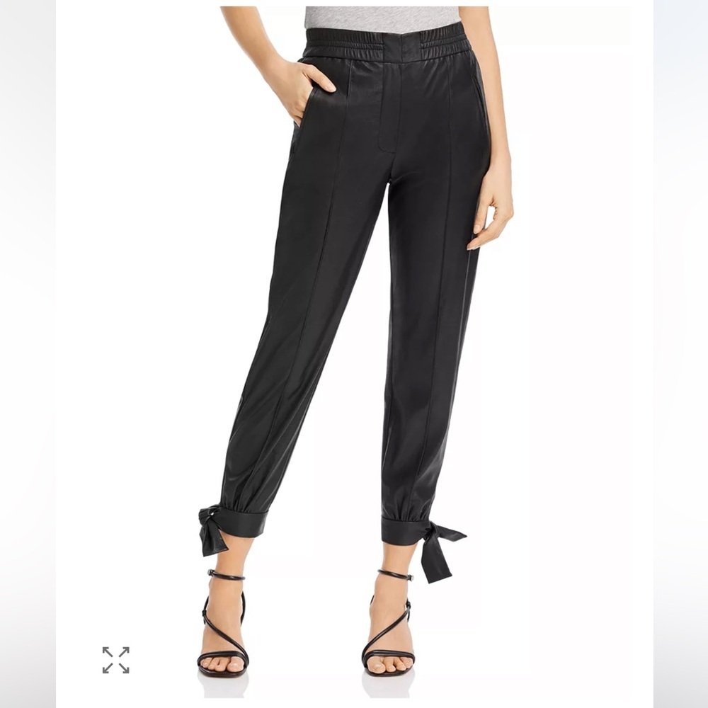 Rebecca Taylor Black Vegan Leather Ankle Tie Pants size 6
